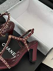 Colestore Chanel Beige Lambskin Chain CC Logo Thong Sandals Heels Black 5cm - 3