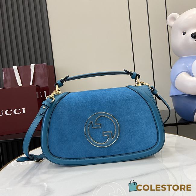 Colestore Gucci Blondie medium top handle bag Suede Blue 32x17x10cm - 1
