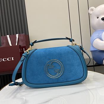 Colestore Gucci Blondie medium top handle bag Suede Blue 32x17x10cm