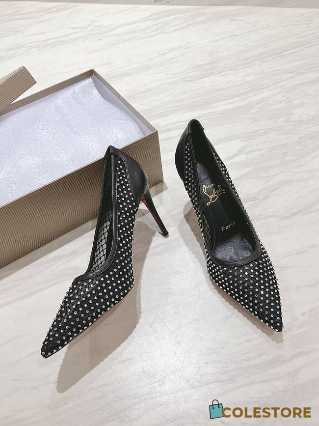 Colestore Louboutin Apostropha Mesh Strass 80 mm Black - 1