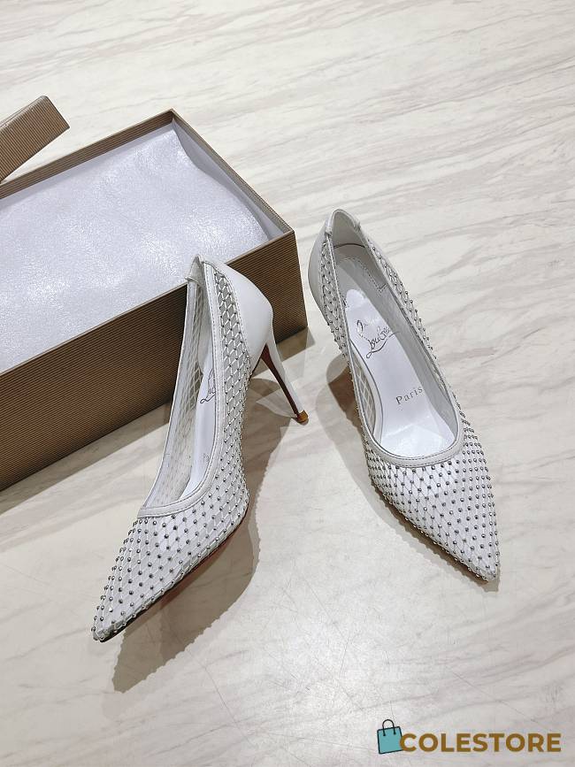 Colestore Louboutin Apostropha Mesh Strass 80 mm White - 1