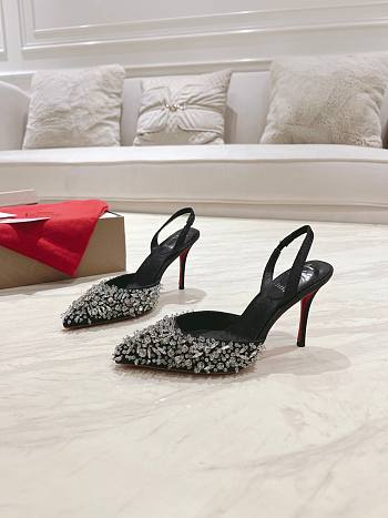 Colestore Christian Louboutin Queenissima Embellished Sole-Lyst 85mm Slingback Pumps Black