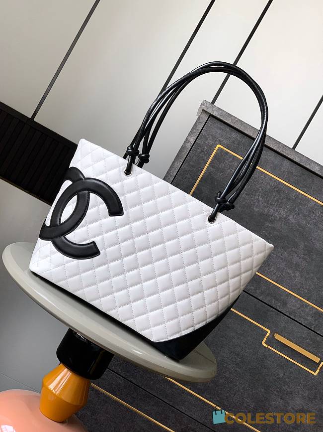 Colestore Chanel Cambon Large Tote Bag White 30x25x15cm - 1