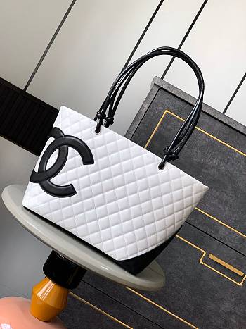 Colestore Chanel Cambon Large Tote Bag White 30x25x15cm