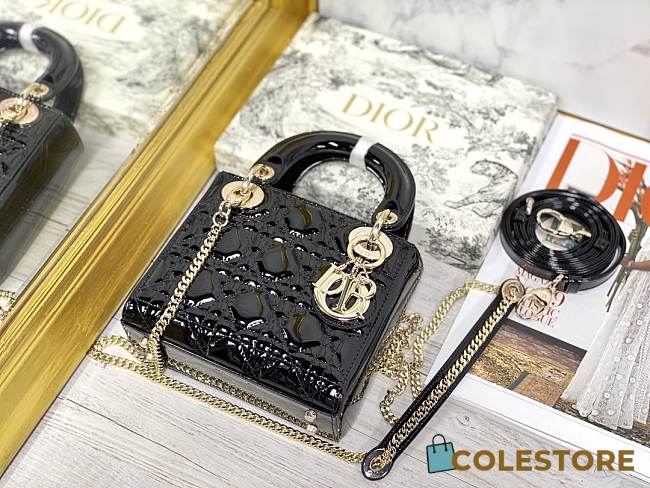 Colestore Dior Lady Dior Black Shiny Gold Hardware 17×7×15 cm - 1