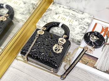 Colestore Dior Lady Dior Black Shiny Gold Hardware 17×7×15 cm
