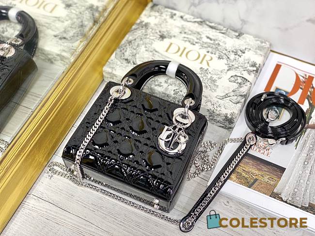 Colestore Dior Lady Dior Black Shiny Silver Hardware 17×7×15 cm - 1