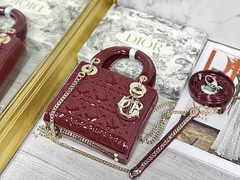 Colestore Dior Lady Dior Rouge Shiny Gold Hardware 17×7×15 cm