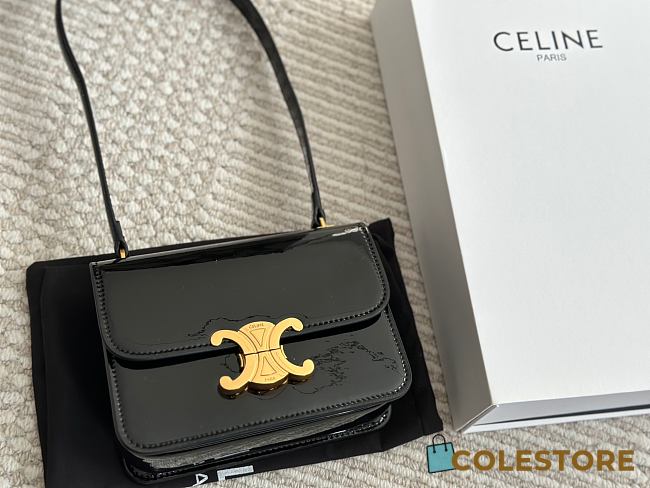 Women Celine Teen Garance Bag In Patent Calfskin Shiny Leather Black 18cm - 1