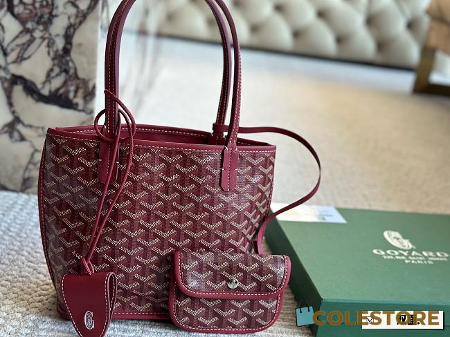 Colestore Goyard Anjou Tote Bag In Chevroches Calfskin And Ine Canvas Rouge 20*19cm - 1