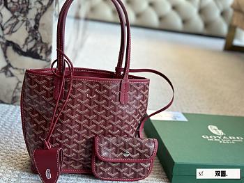 Colestore Goyard Anjou Tote Bag In Chevroches Calfskin And Ine Canvas Rouge 20*19cm