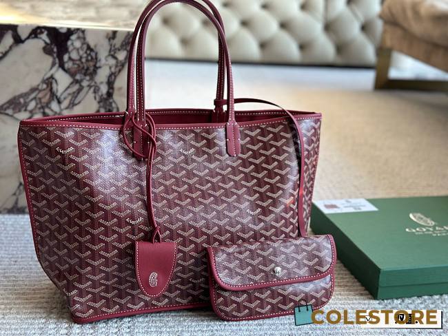 Colestore Goyard Anjou Tote Bag In Chevroches Calfskin And Ine Canvas Rouge 34*27cm - 1