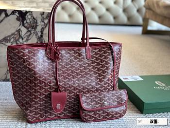 Colestore Goyard Anjou Tote Bag In Chevroches Calfskin And Ine Canvas Rouge 34*27cm