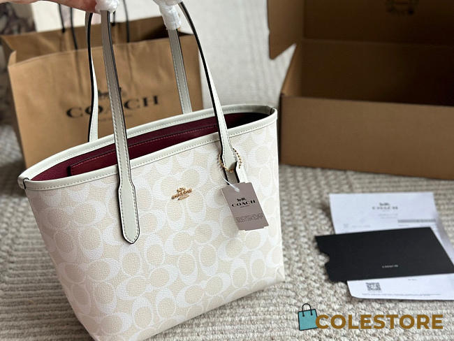 Colestore Coach Mini City Tote In Signature Canvas White 23.21 cm - 1