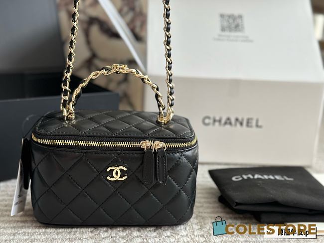 Colestore Chanel Vanity Make Up Bag Black Top Handle 19 cm - 1