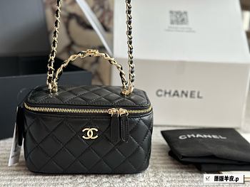 Colestore Chanel Vanity Make Up Bag Black Top Handle 19 cm