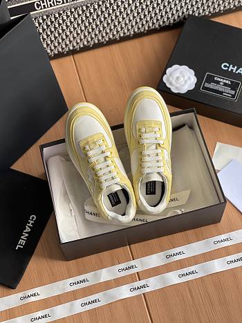 Colestore Chanel Yellow White CC Logo Suede Sneakers