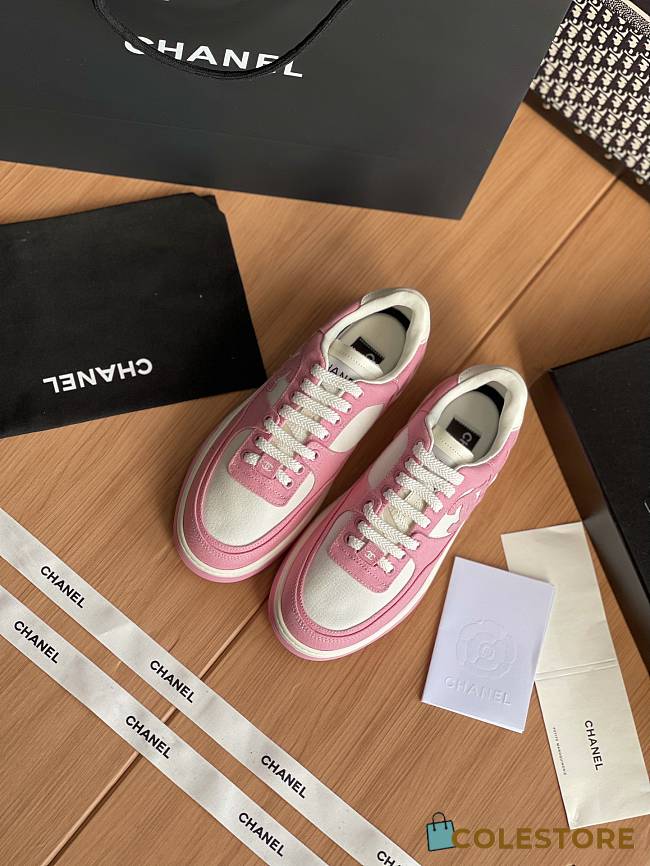 Colestore Chanel Pink White CC Logo Suede Sneakers - 1