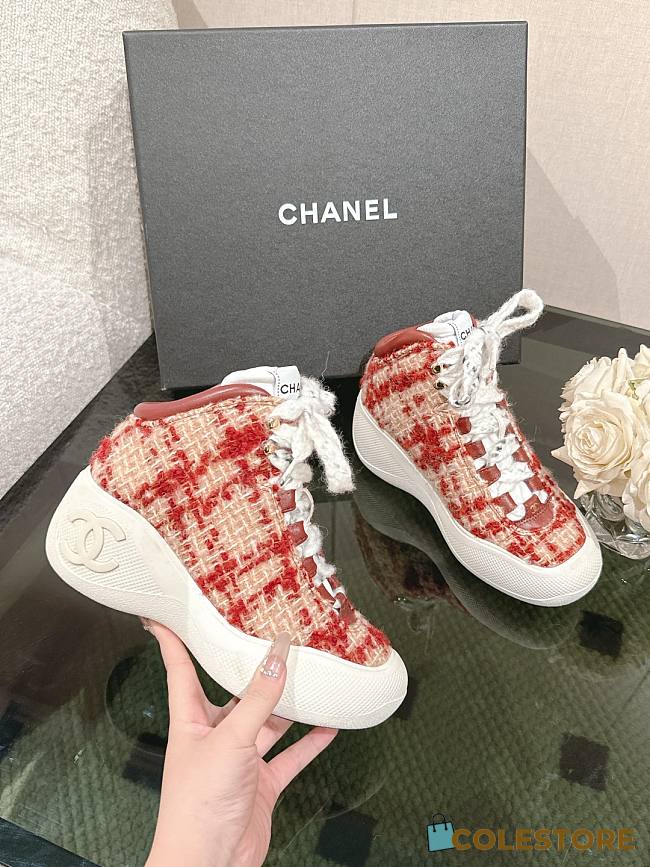 Colestore Chanel Tweed Red Boots - 1
