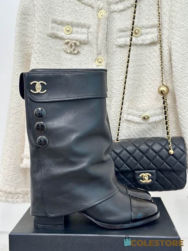 Colestore Chanel Knee Boots Leather Black - 1