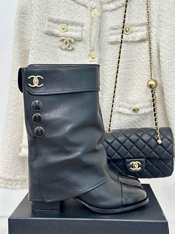 Colestore Chanel Knee Boots Leather Black