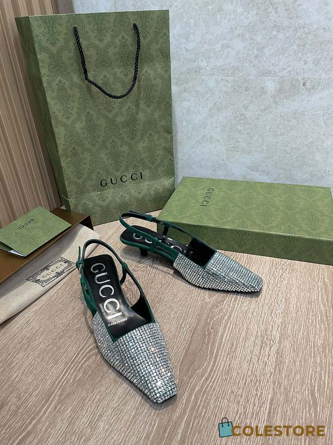 Colestore Gucci Women's Square Toe Pumps Green Shining - 1