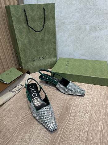 Colestore Gucci Women's Square Toe Pumps Green Shining