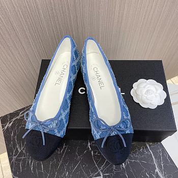 Colestore Chanel Ballet Flats Blue And Black Denim