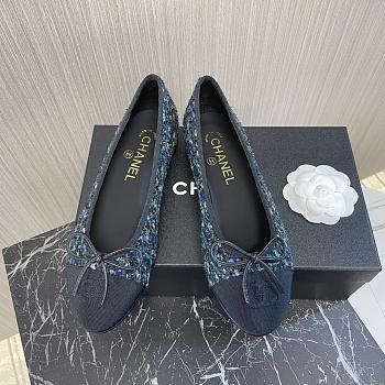 Colestore Chanel Ballet Flats Tweed Blue