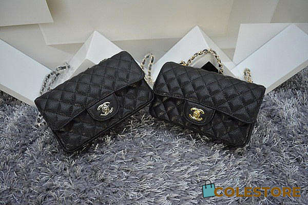 Colestore Chanel Caviar Leather Flap Bag With Gold/Silver Hardware Black 20cm  - 1