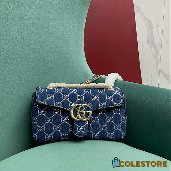 Colestore Gucci Marmont Shoulder Bag With Crystals Blue Farbic 26 x 15 x 7 cm - 1