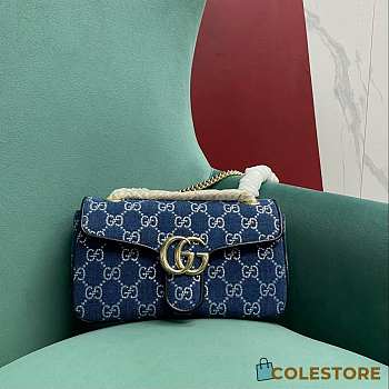 Colestore Gucci Marmont Shoulder Bag With Crystals Blue Farbic 26 x 15 x 7 cm