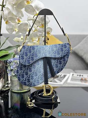 Colestore Dior Saddle Blue Denim Oblique Jacquard Bag 25.5x20x6.5cm
