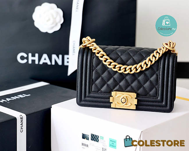 Colestore Chanel Small Boy Chanel Handbag Gold Hardware In Black 12x20.5x8.5 cm  - 1