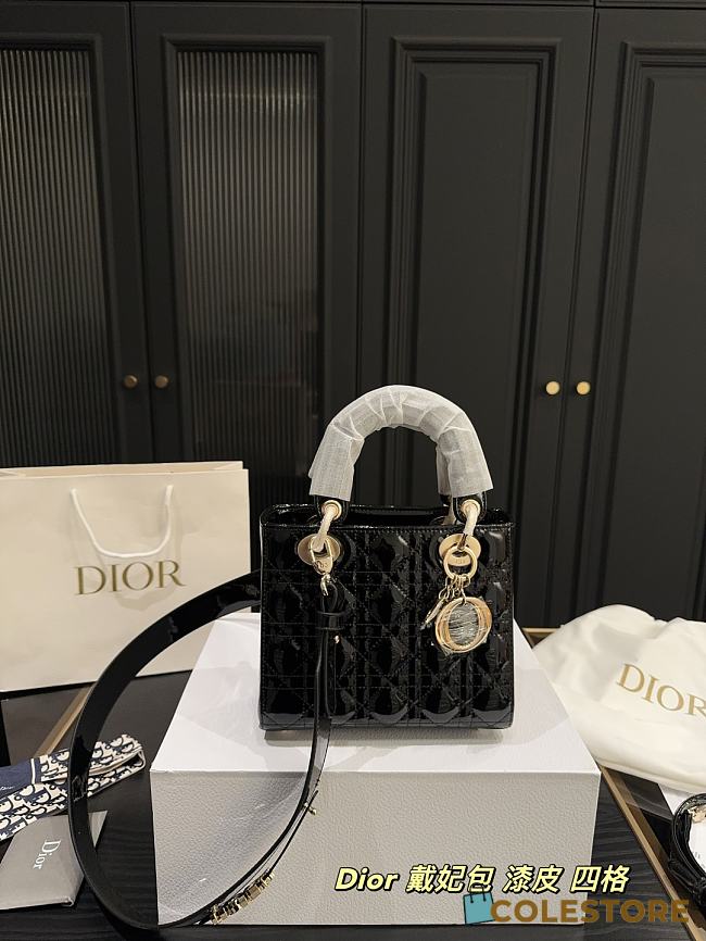 Colestore Dior Lady Dior Mini Bag In Shiny Leather Black 17.14 cm  - 1