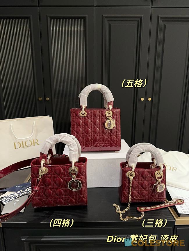 Colestore Dior Lady Dior Mini Bag In Shiny Leather Rouge 17.14 cm  - 1