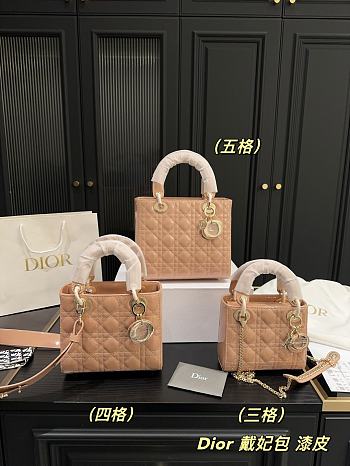Colestore Dior Lady Dior Mini Bag In Shiny Leather Beige 20.17 cm 