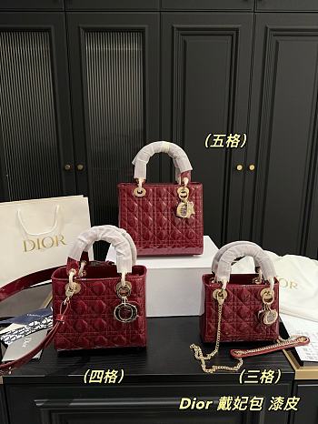 Colestore Dior Lady Dior Mini Bag In Shiny Leather Rouge 23.20 cm