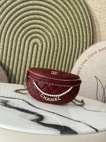 Colestore Chanel 24A Burgundy Pearl Chain Waist Bag 17x24x11cm