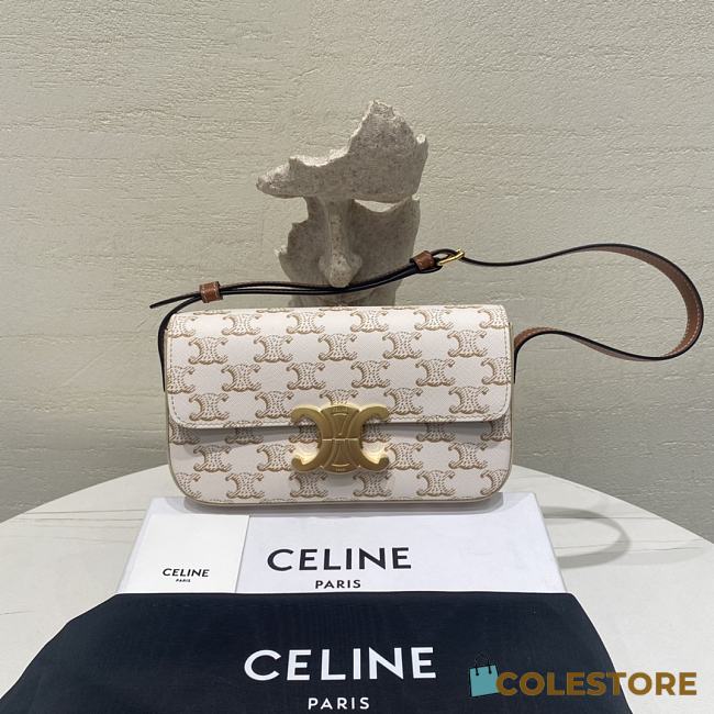 Colestore Celine Women Triomphe Shoulder Bag in Triomphe Canvas and Calfksin-White - 1