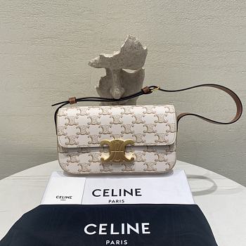 Colestore Celine Women Triomphe Shoulder Bag in Triomphe Canvas and Calfksin-White