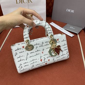 Colestore Dior D-Joy DioramourBag White Calfskin With Black And Red Je Vous Adore Print 22x12x6CM