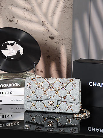 Colestore Chanel 21A Pearl Strass Crystal CC Medium Classic Double Flap Bag 15.5x25.5x6x5CM