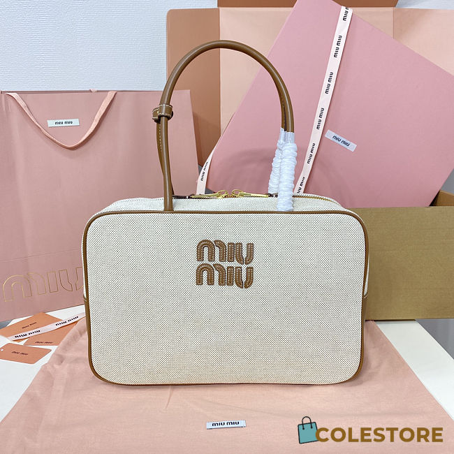 Colestore Miu Miu Beau Canvas And Leather Bag in Natural 34x23x12CM - 1