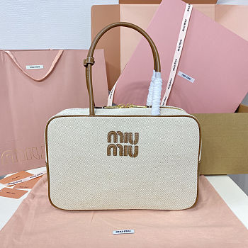 Colestore Miu Miu Beau Canvas And Leather Bag in Natural 34x23x12CM