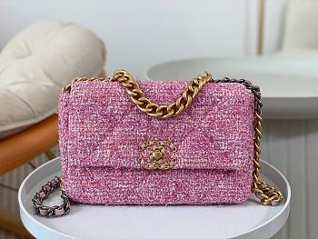 Colestore Chanel 19 Flap Bag Tweed Pink 26x9x16CM