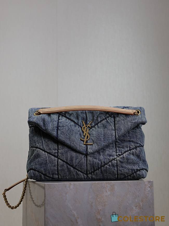 Colestore YSL LouLou Puffer Suede-Trimmed Quilted Denim 35×23×13.5cm - 1