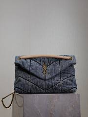 Colestore YSL LouLou Puffer Suede-Trimmed Quilted Denim 35×23×13.5cm - 1