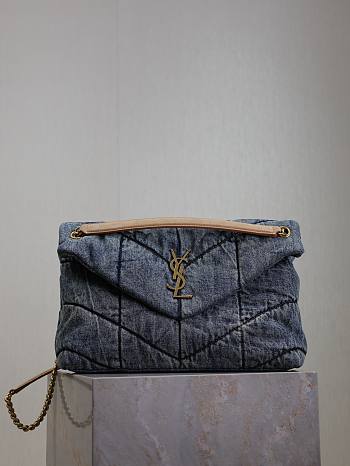 Colestore YSL LouLou Puffer Suede-Trimmed Quilted Denim 35×23×13.5cm