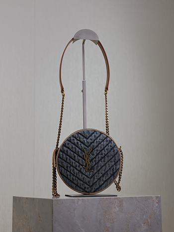 Colestore YSL Vinyle Round Quilted Denim Bag 17×17×5.5cm